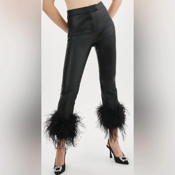 NWT LAMARQUE Pagetta Feather Trimmed Trousers Black Size Small - Picture 1 of 13